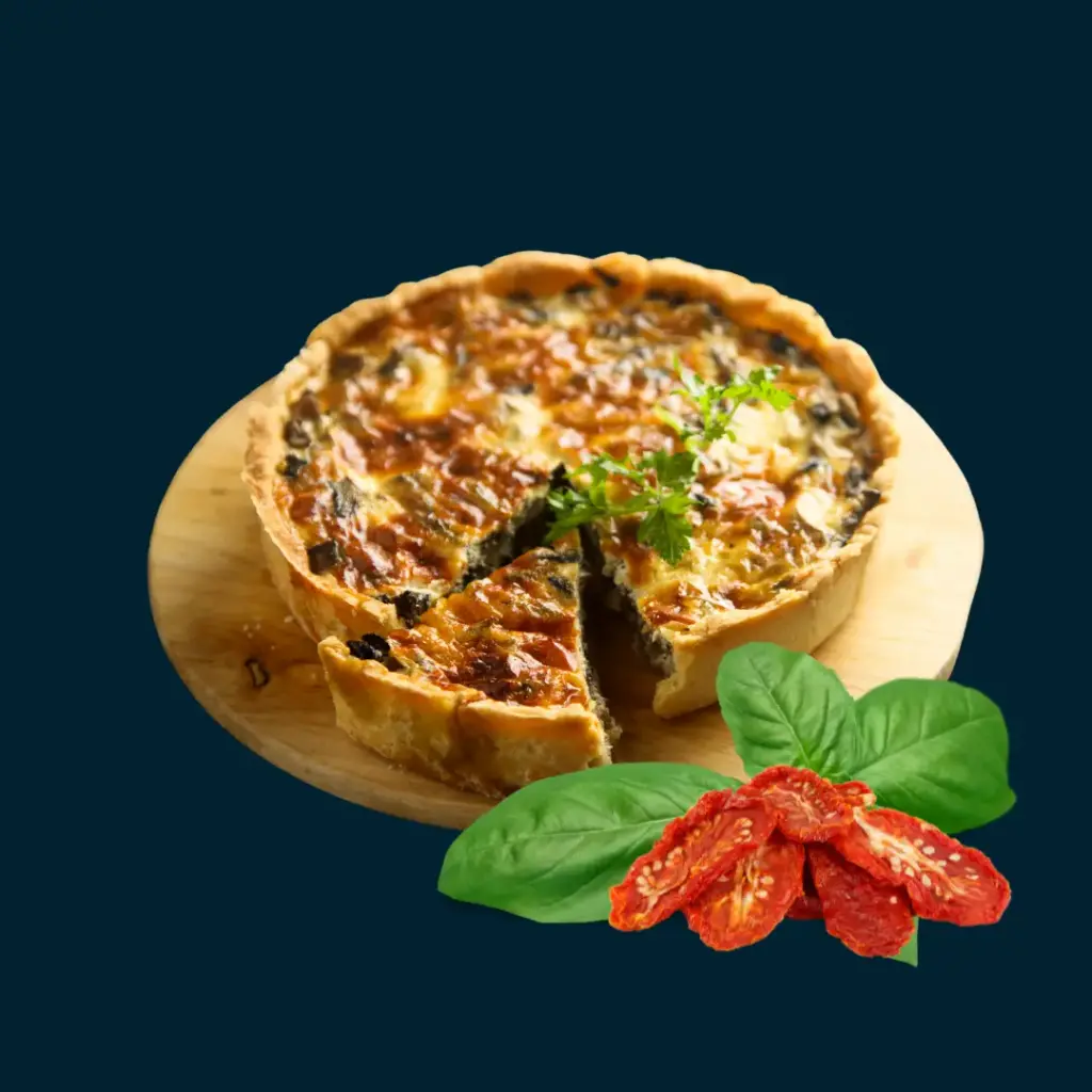 Vegie quiche deshydrated tomatoes y artichoke